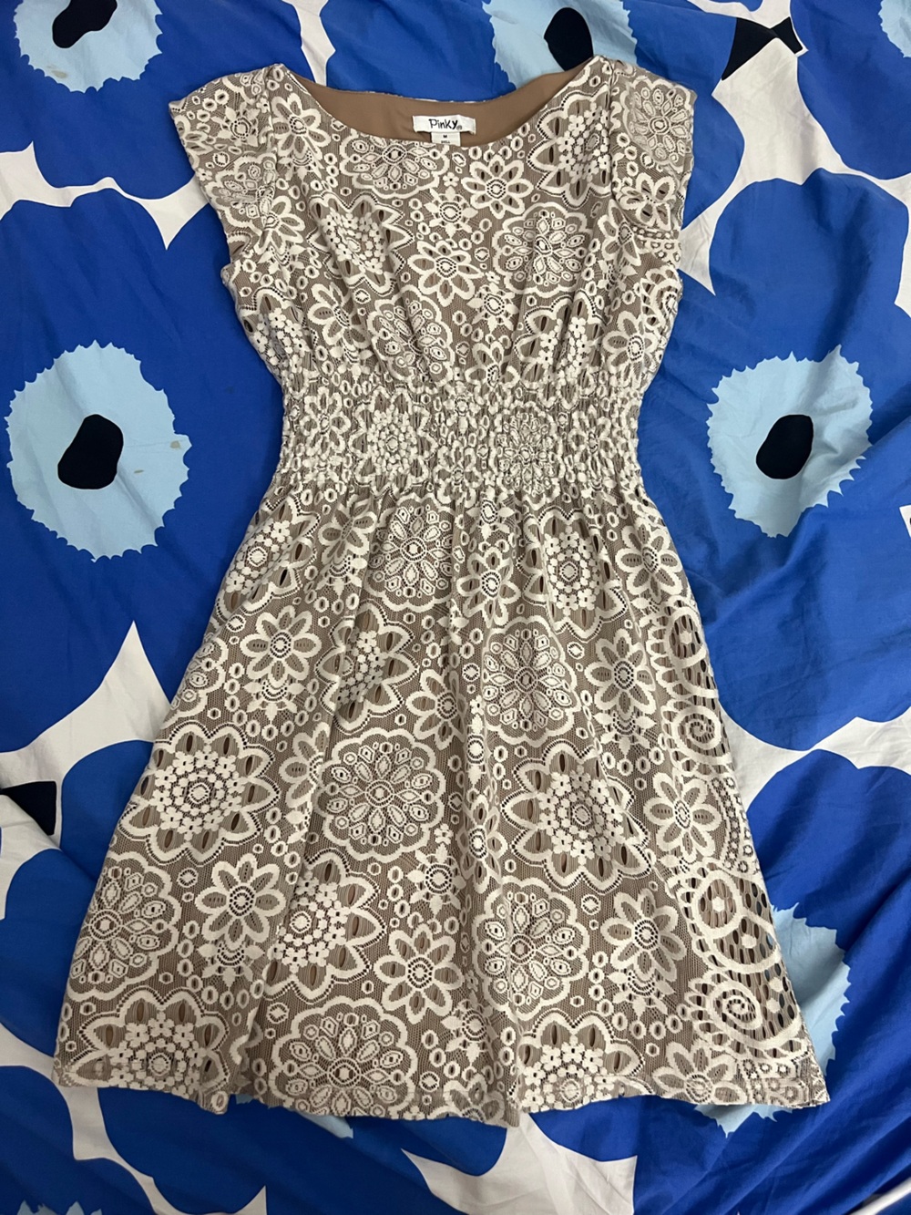 Beige Lace Floral Sundress